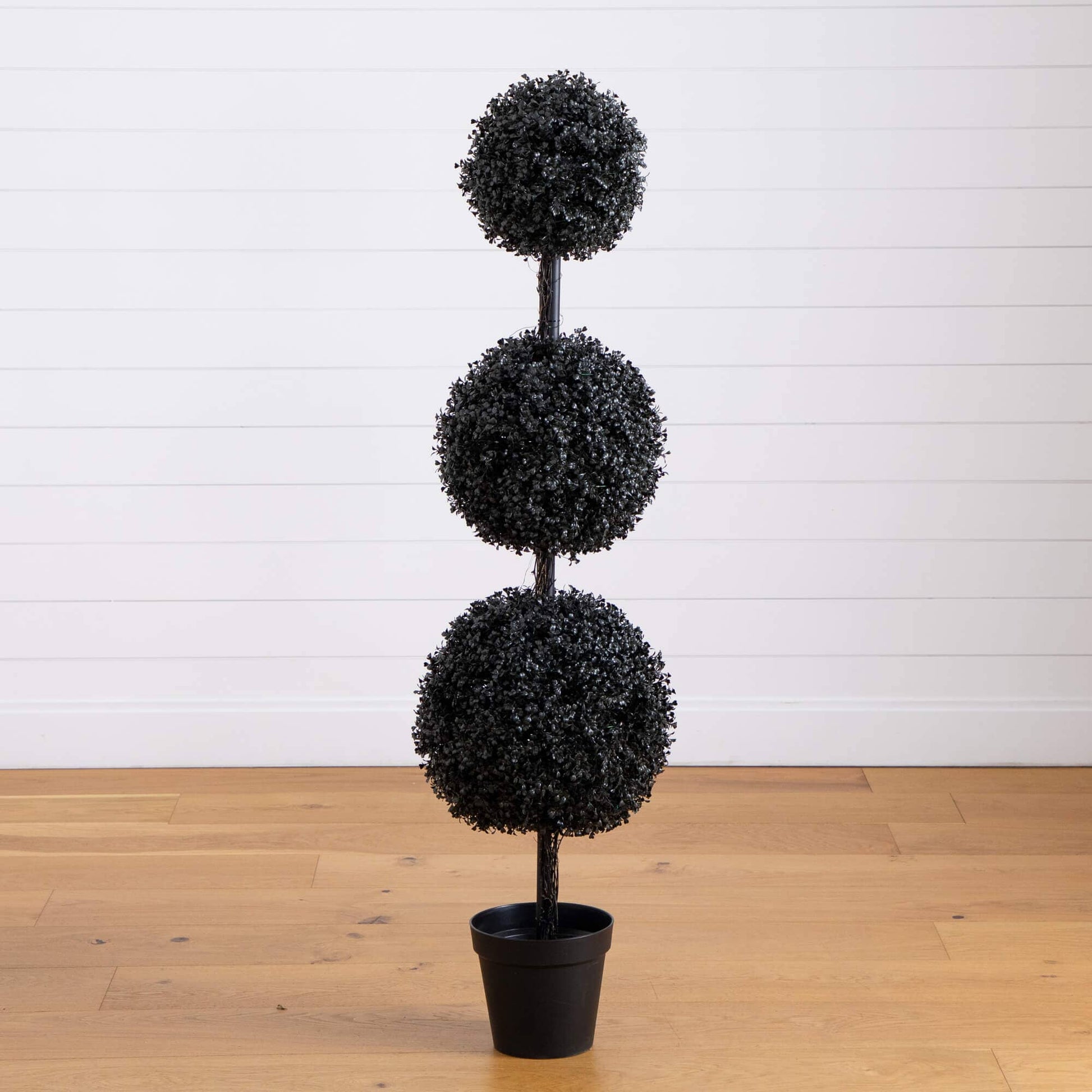 5' UV Resistant Halloween Black Triple-Ball Boxwood Topiary in Pot Nearly Natural on Tampa Home & Garden Store