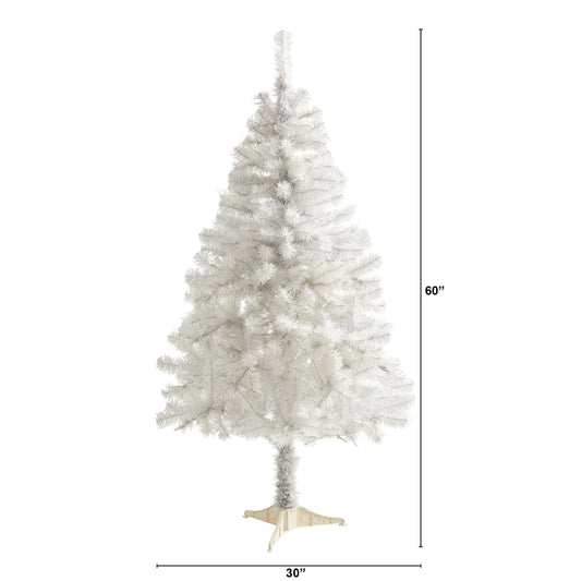 5' White artificial Christmas tree with 350 bendable branches by Nearly Natural on beige stand on Tampa Home & Garden Store