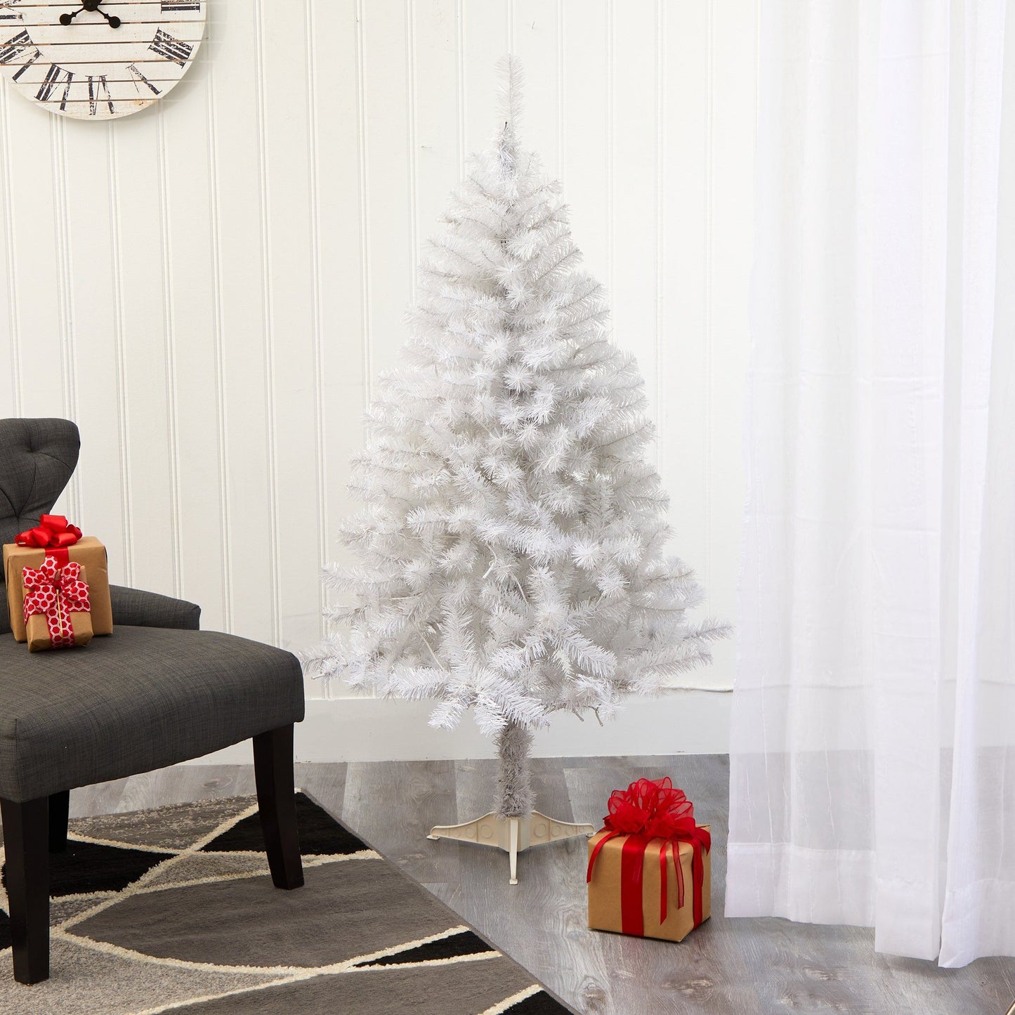 5' White Artificial Christmas Tree 350 Bendable Branches by Nearly Natural with two gifts on Tampa Home & Garden Store