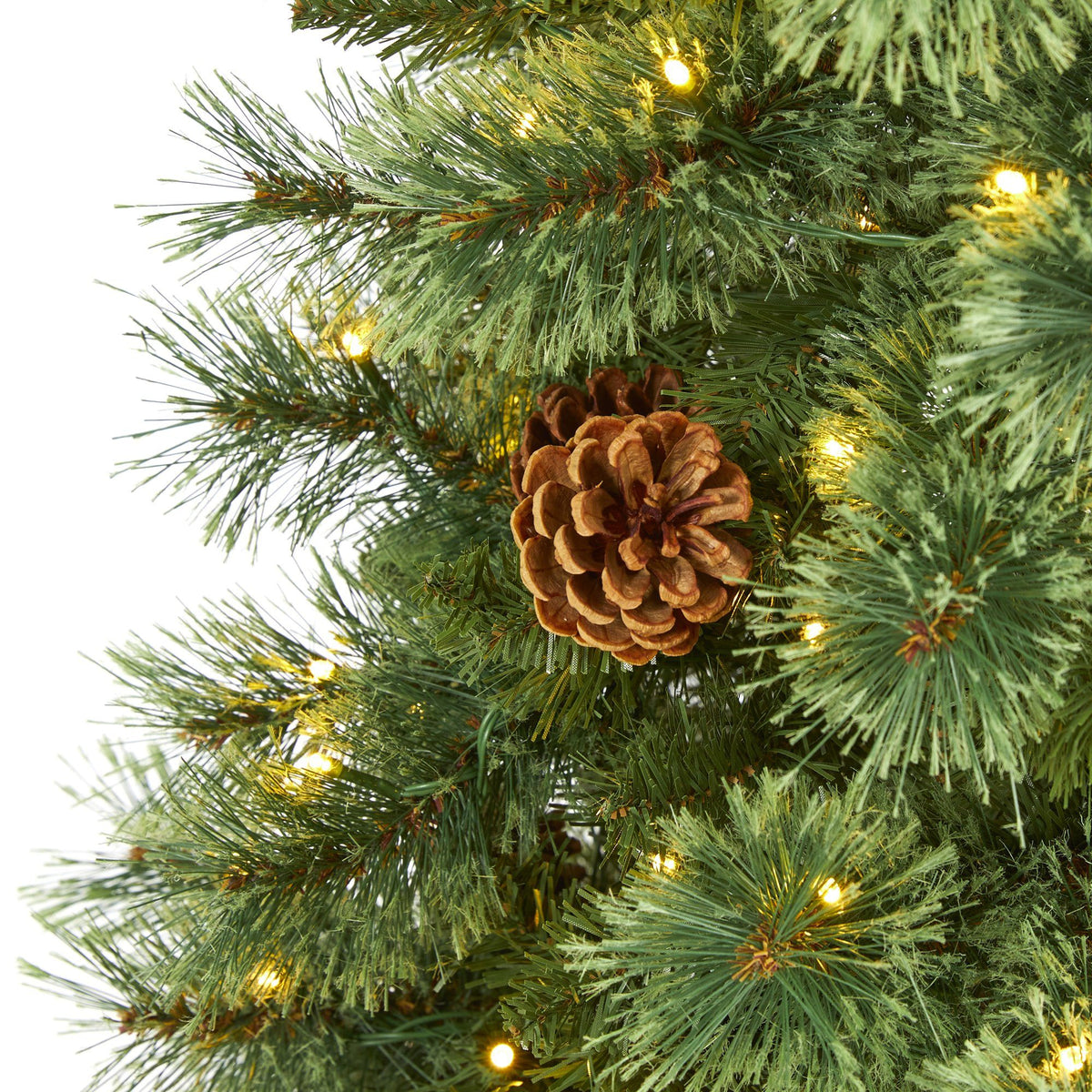 5’ White Mountain Pine artificial Christmas tree with pine cones and clear LED lights on Tampa Home & Garden Store