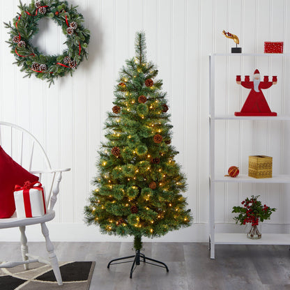 5’ mountain pine artificial Christmas tree Nearly Natural with 200 LED lights and pinecones on Tampa Home & Garden Store