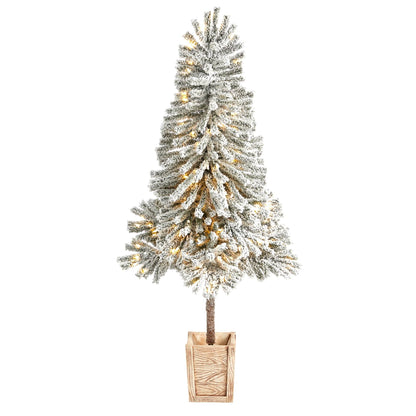 5' Winter Flocked Leaning Christmas Tree Pre-Lit