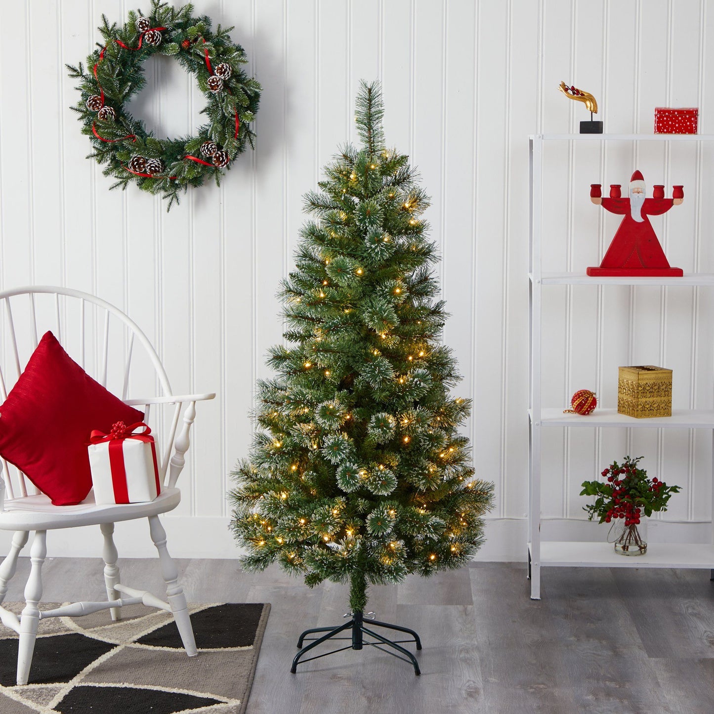 Nearly Natural 5 ft Wisconsin Slim Snow Tip Pine Christmas tree with 150 clear LED lights on Tampa Home & Garden Store