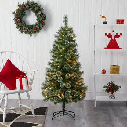 Nearly Natural 5 ft Wisconsin Slim Snow Tip Pine Christmas tree with 150 clear LED lights on Tampa Home & Garden Store