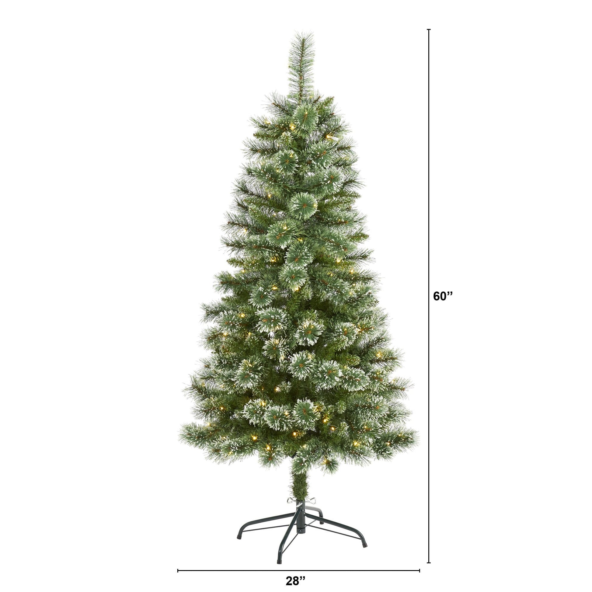 Nearly Natural 5 ft Wisconsin Snow Tip Pine Christmas tree with 150 LEDs on stand 28in base on Tampa Home & Garden Store