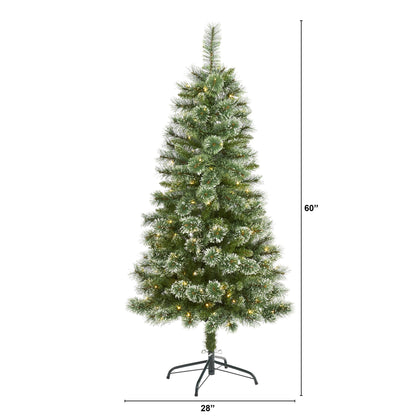 Nearly Natural 5 ft Wisconsin Snow Tip Pine Christmas tree with 150 LEDs on stand 28in base on Tampa Home & Garden Store