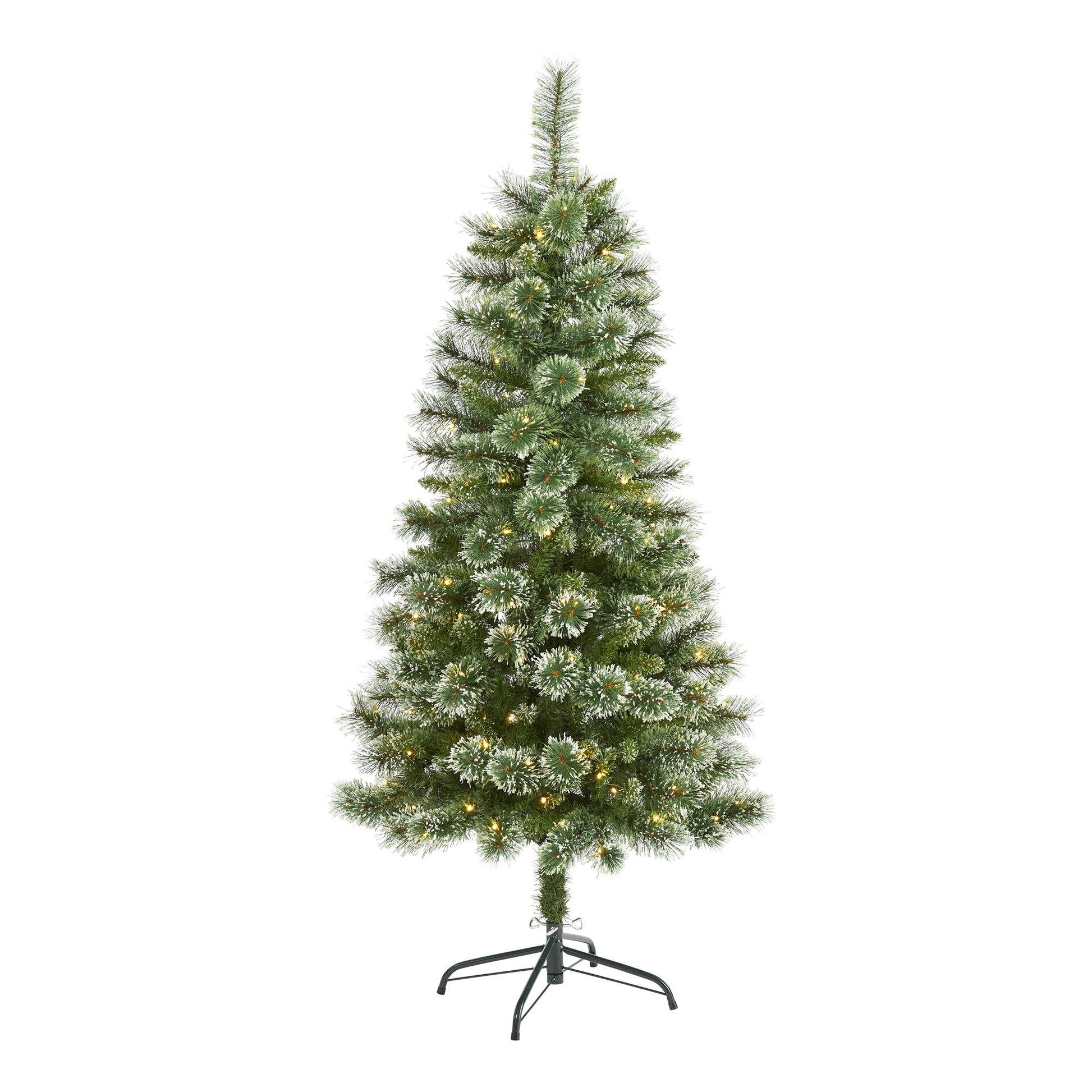 5’ Wisconsin Slim Snow Tip Pine artificial Christmas tree with 150 LED lights Nearly Natural on Tampa Home & Garden Store