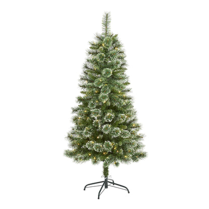 5’ Wisconsin Slim Snow Tip Pine artificial Christmas tree with 150 LED lights Nearly Natural on Tampa Home & Garden Store