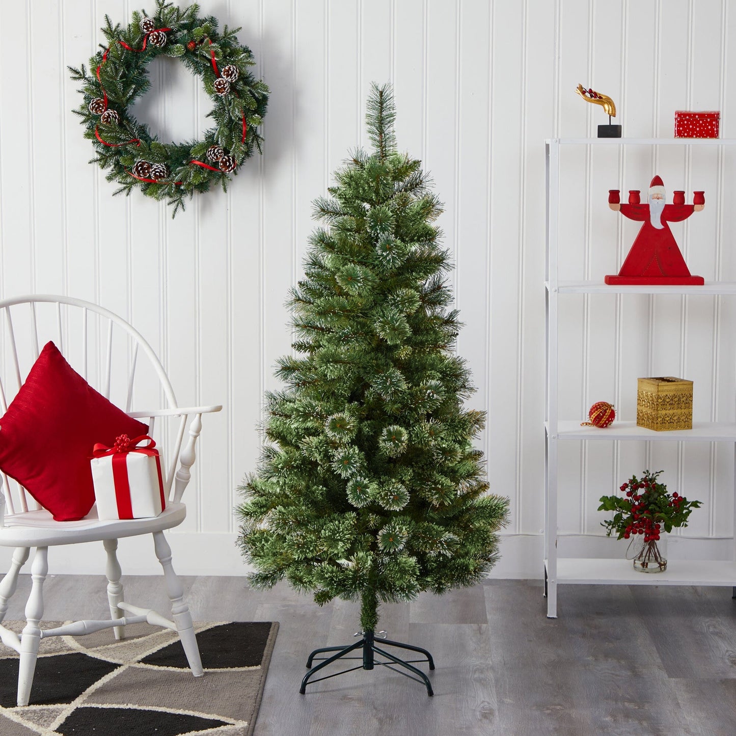 Árbol de Navidad artificial de pino delgado Wisconsin de 1,5 m con puntas de nieve y 298 ramas flexibles