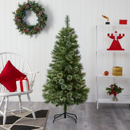 Árbol de Navidad artificial de pino delgado Wisconsin de 1,5 m con puntas de nieve y 298 ramas flexibles