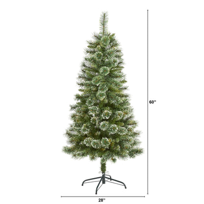 Árbol de Navidad artificial de pino delgado Wisconsin de 1,5 m con puntas de nieve y 298 ramas flexibles