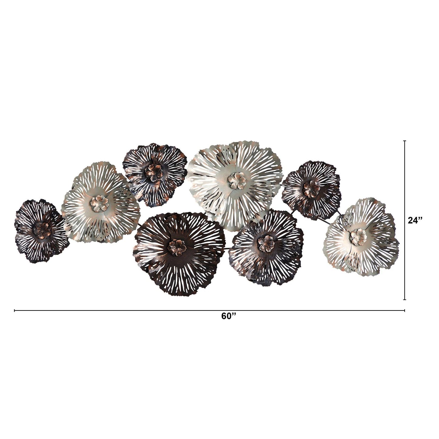 5’ x 2’ Floating Metal Floral Design Metal Wall Art Decor