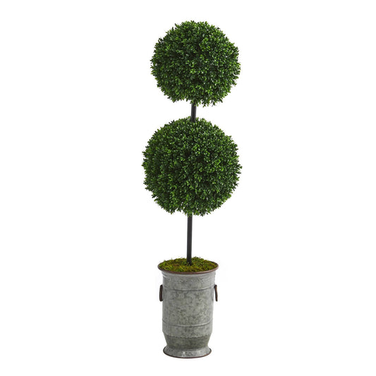 50” Boxwood Double Ball Artificial Topiary Tree in Vintage Metal Planter  (Indoor/Outdoor) - Tampa Home & Garden Store