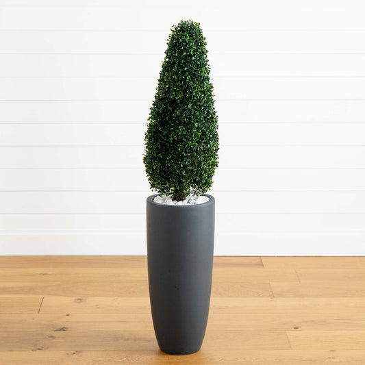 50” Boxwood Topiary with Gray Cylindrical Planter UV Resistant (Indoor/Outdoor) - Tampa Home & Garden Store