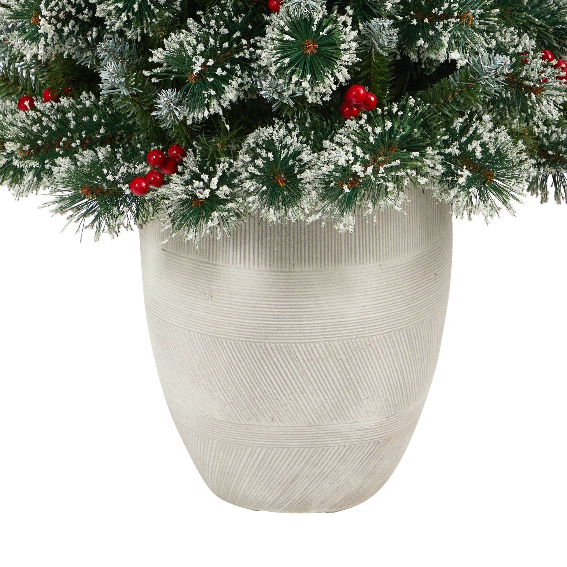 50in Nearly Natural frosted Swiss Pine artificial Christmas tree in planter with berries on Tampa Home & Garden Store