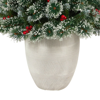 50in Nearly Natural frosted Swiss Pine artificial Christmas tree in planter with berries on Tampa Home & Garden Store