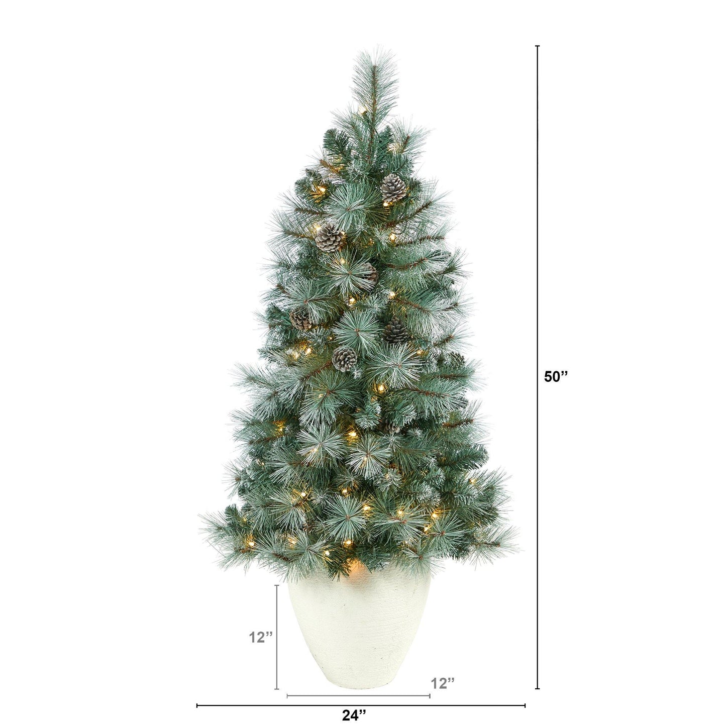 Nearly Natural 50in Frosted Tip Mountain Pine tree with 100 clear lights in white planter on Tampa Home & Garden Store