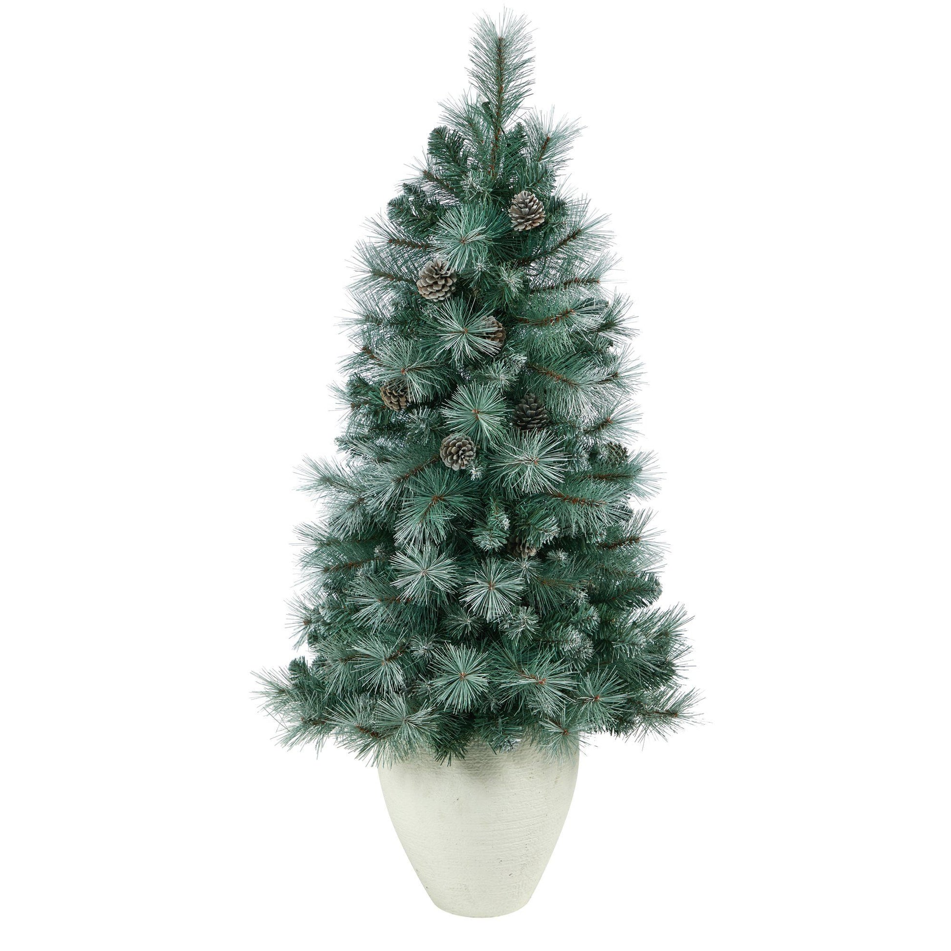 Nearly Natural 50-inch Frosted Tip BC Mountain Pine Christmas Tree in planter with 100 lights on Tampa Home & Garden Store