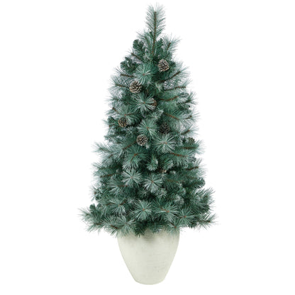 Nearly Natural 50-inch Frosted Tip BC Mountain Pine Christmas Tree in planter with 100 lights on Tampa Home & Garden Store