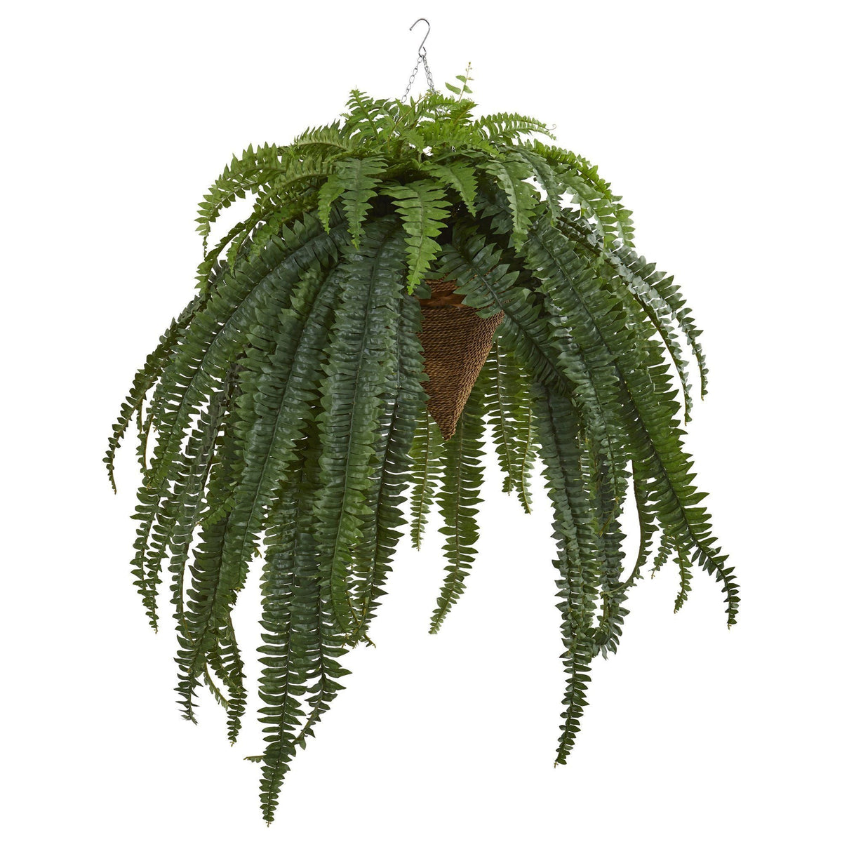 50” Giant Boston Fern Artificial Plant in Hanging Cone Planter by Nearly Natural on Tampa Home & Garden Store