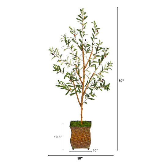 50” Olive Artificial Tree in Metal Planter - Tampa Home & Garden Store