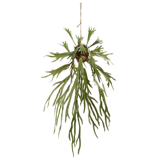 Staghorn artificial hanging plant, 50-inch, Nearly Natural green fronds with twine hanger on Tampa Home & Garden Store