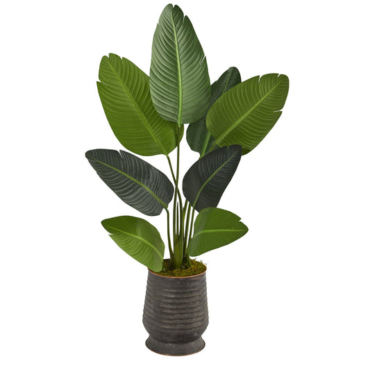 50in Traveler's Palm artificial tree in ribbed metal planter with moss Nearly Natural on Tampa Home & Garden Store