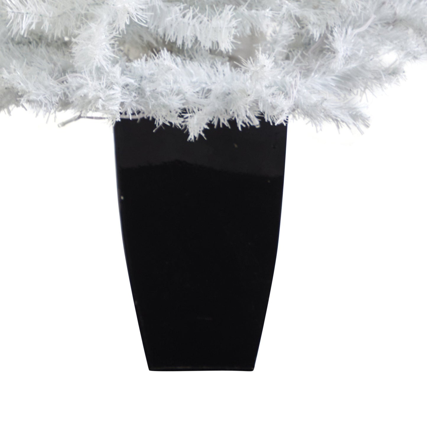 Christmas Tree Nearly Natural white 50in with 100 clear LED lights in a black metal planter on Tampa Home & Garden Store