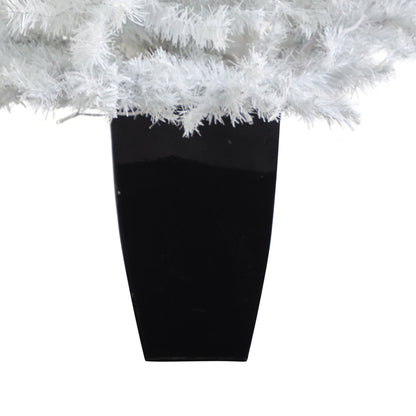Christmas Tree Nearly Natural white 50in with 100 clear LED lights in a black metal planter on Tampa Home & Garden Store
