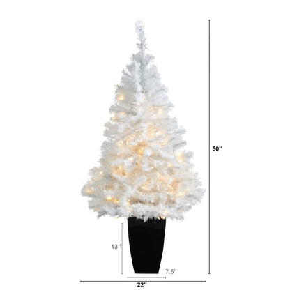 Nearly Natural 50in white artificial Christmas tree in black metal planter with LED lights on Tampa Home & Garden Store