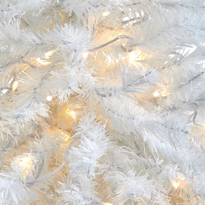 50-inch White Artificial Christmas Tree with clear LED lights close-up on white branches on Tampa Home & Garden Store
