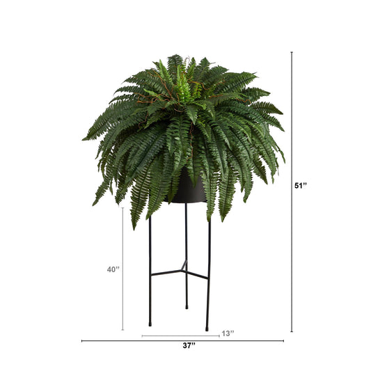 51in Boston Fern artificial plant by Nearly Natural in black planter with stand on Tampa Home & Garden Store