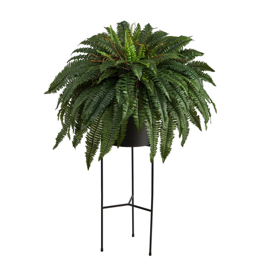 51-inch Boston Fern artificial plant in black planter with stand by Nearly Natural on Tampa Home & Garden Store
