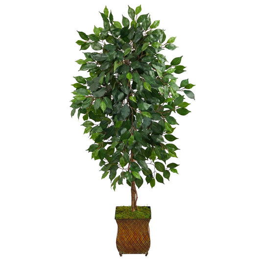 51-inch ficus artificial tree by Nearly Natural in a metal planter with green moss on Tampa Home & Garden Store