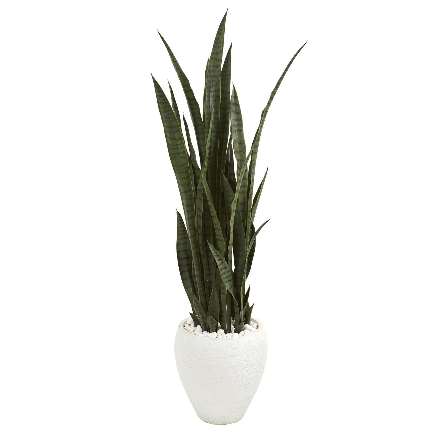 51in Sansevieria artificial plant in white planter with white stones Nearly Natural on Tampa Home & Garden Store