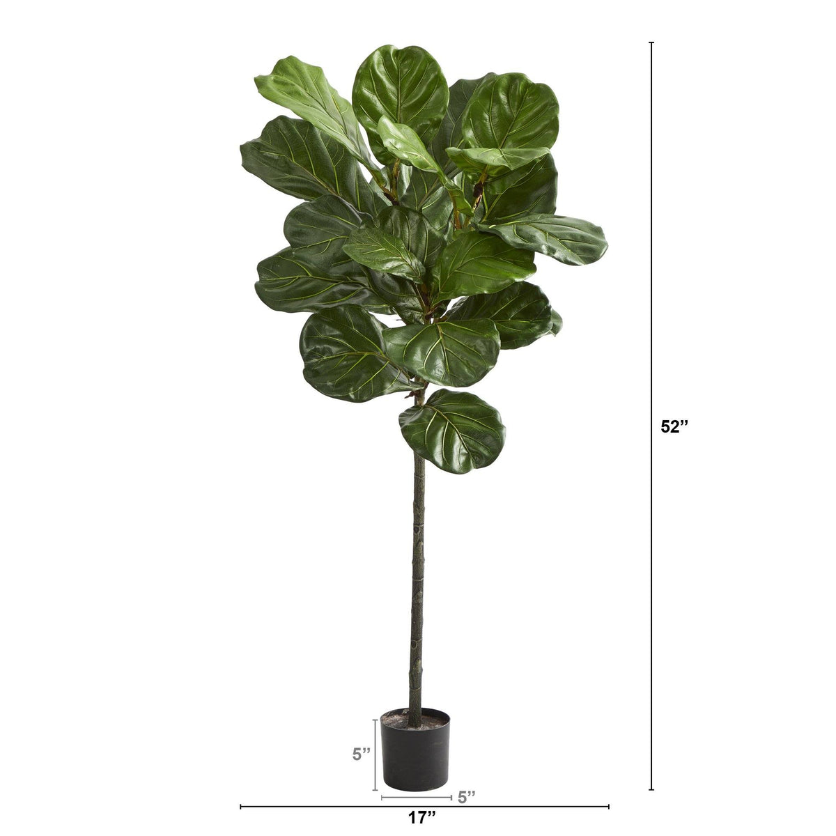 52in fiddle leaf artificial tree from Nearly Natural with green leaves in a black pot on Tampa Home & Garden Store