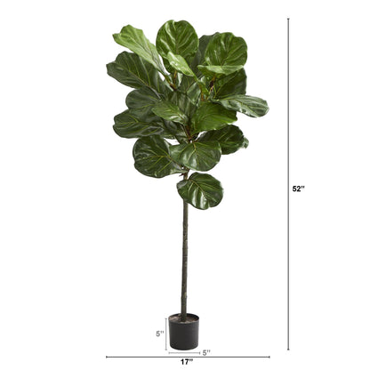 52in fiddle leaf artificial tree from Nearly Natural with green leaves in a black pot on Tampa Home & Garden Store