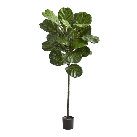 52-inch Fiddle Leaf Artificial Tree by Nearly Natural with green leaves on trunk in a black pot on Tampa Home & Garden Store