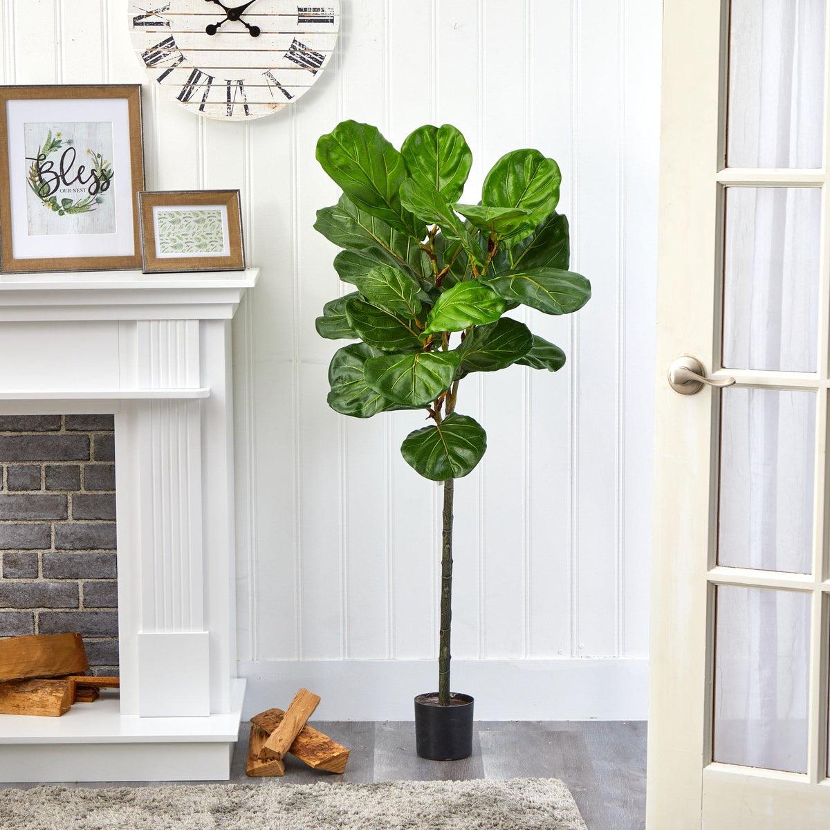 52-inch fiddle leaf artificial tree by Nearly Natural in black pot with glossy green leaves on Tampa Home & Garden Store