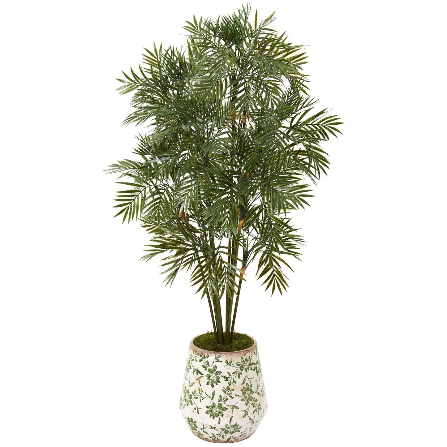 52-inch Parlor Palm Artificial Tree in Floral Print Planter, Nearly Natural, green fronds on Tampa Home & Garden Store