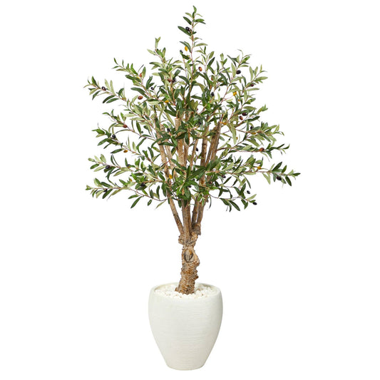 53” Olive Artificial Tree in White Planter - Tampa Home & Garden Store