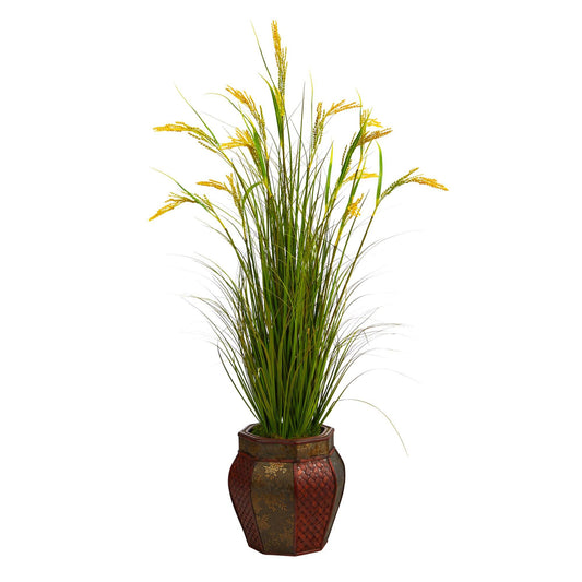 53” Wheat Grain Artificial Plant in Decorative Planter - Tampa Home & Garden Store