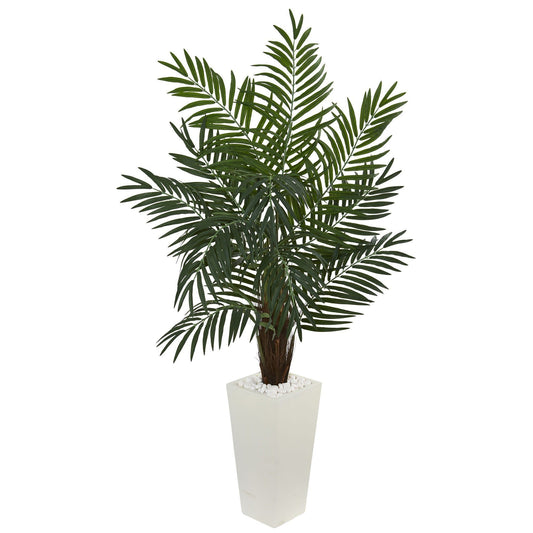 5.5’ Areca Artificial Palm Tree in White Tower Planter - Tampa Home & Garden Store