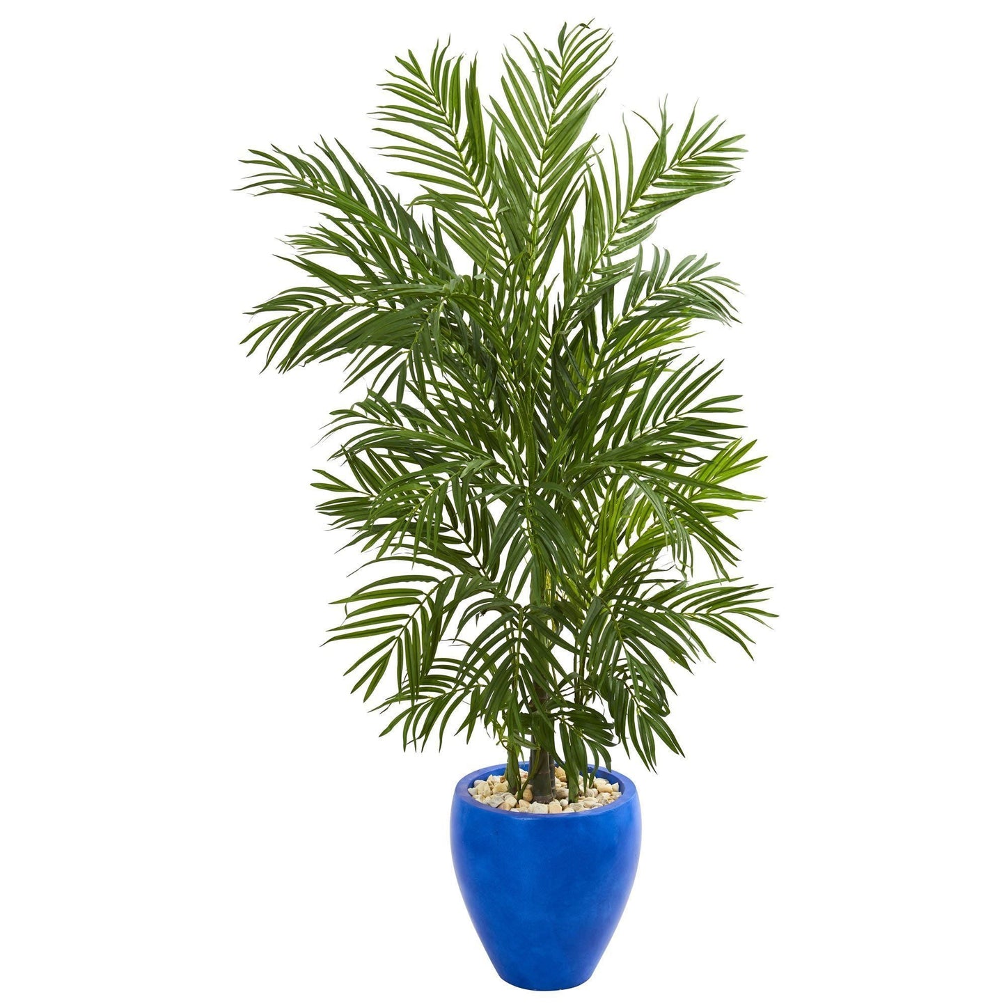 5.5’ Areca Palm Artificial Tree in blue planter with light pebbles, Nearly Natural on Tampa Home & Garden Store