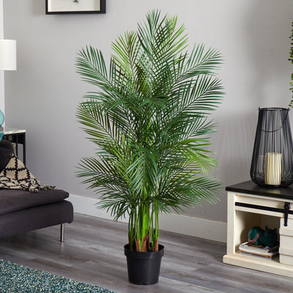 Areca Palm Artificial Tree, 5.5 ft, lush green fronds in a black planter, Nearly Natural on Tampa Home & Garden Store
