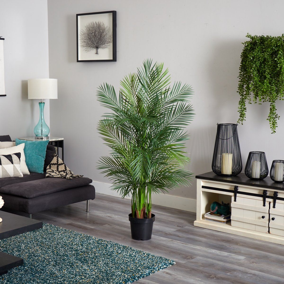 5.5 ft Areca Palm Artificial Tree lush green in black pot by Nearly Natural on Tampa Home & Garden Store