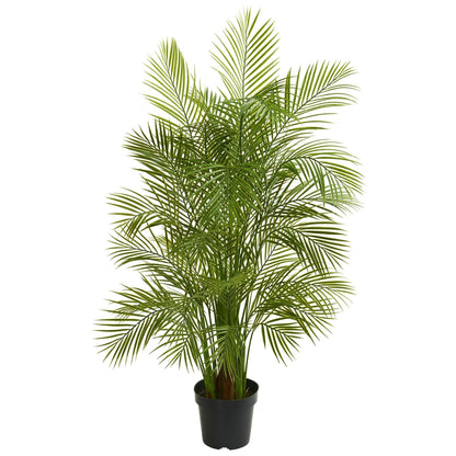 5.5’ Areca Palm Artificial Tree by Nearly Natural, lush green fronds in black pot on Tampa Home & Garden Store
