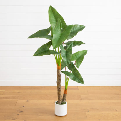 Artificial Arrowhead Philodendron in a White Pot