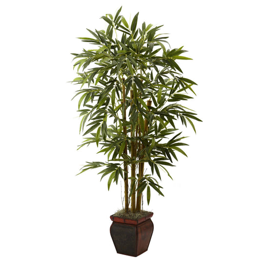 Artificial bamboo plant, 4.5 ft, in decorative brown planter, Nearly Natural on Tampa Home & Garden Store