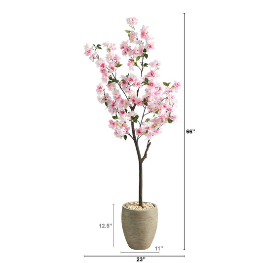 5.5’ Cherry Blossom Artificial Tree in Sand Colored Planter - Tampa Home & Garden Store
